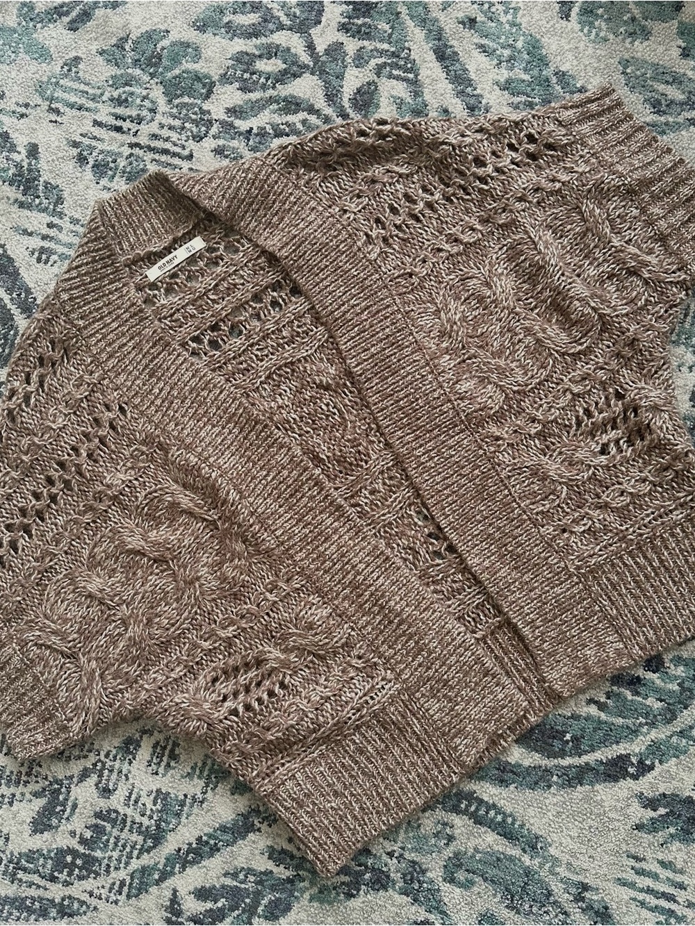 Old Navy Taupe Heather Cropped Cable-Knit Cardigan
